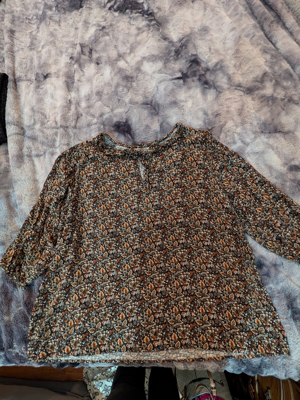 bobeau Brown Floral Print Long Sleeve Blouse